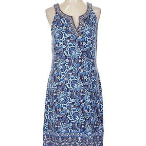 Magnolia Grace Blue and Dark Plum Floral Midi Dress - Medium